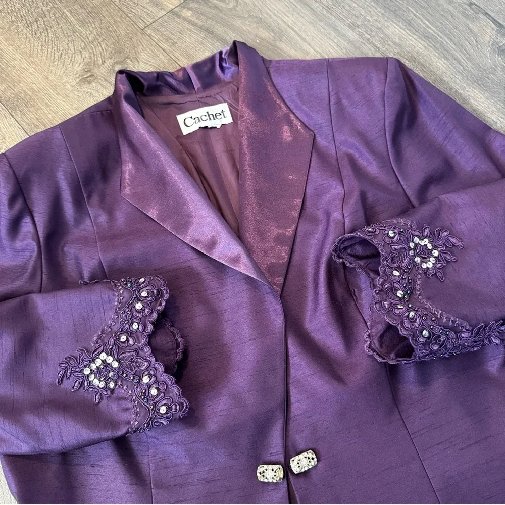 Cachet Rich Purple Blazer‎ with Decorative Cuffs